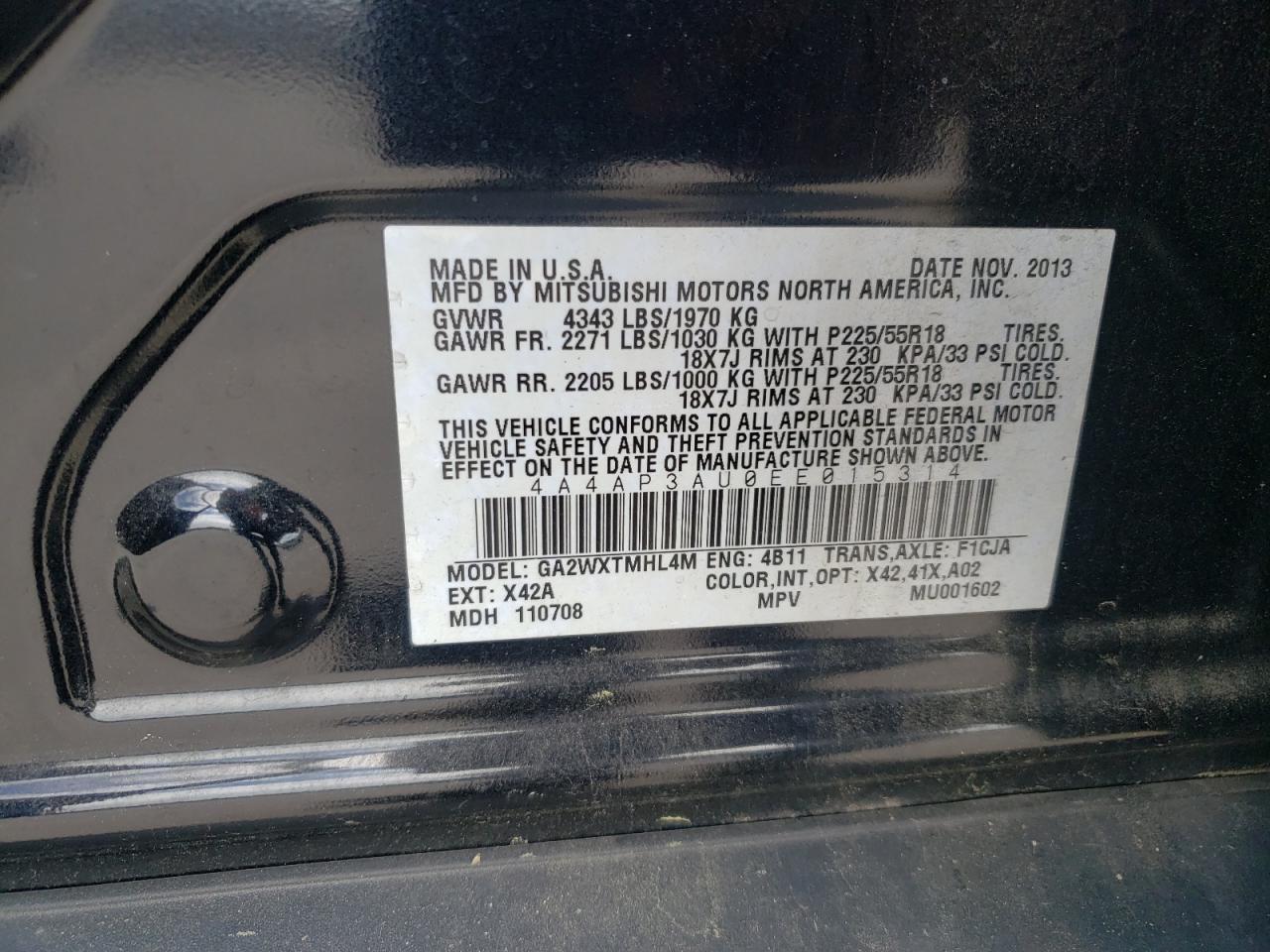2014 Mitsubishi Outlander Sport Es VIN: 4A4AP3AU0EE015314 Lot: 56640525