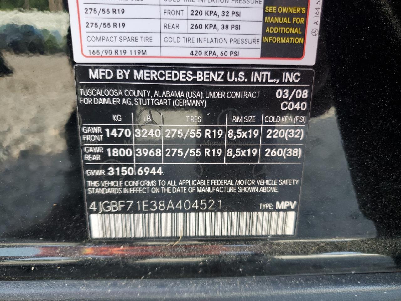 2008 Mercedes-Benz Gl 450 4Matic VIN: 4JGBF71E38A404521 Lot: 57037775