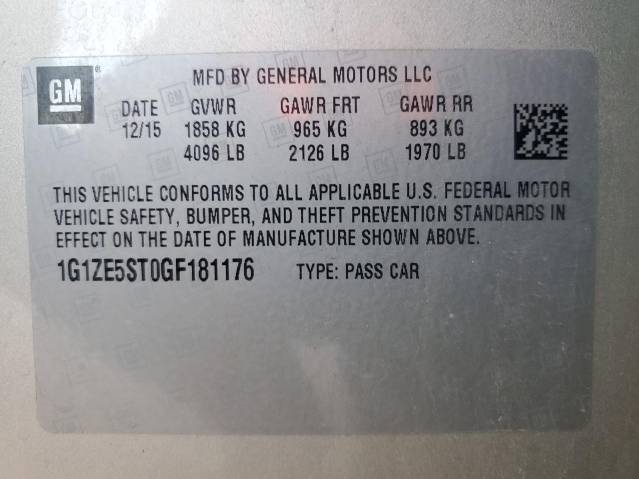 2016 Chevrolet Malibu Lt VIN: 1G1ZE5ST0GF181176 Lot: 57068695