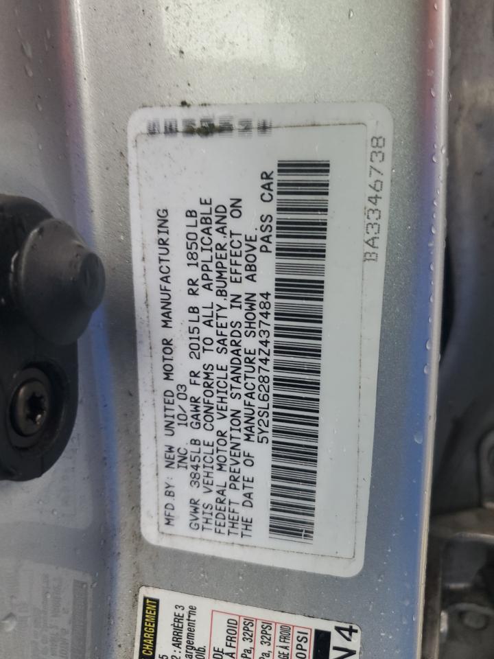 2004 Pontiac Vibe VIN: 5Y2SL62874Z437484 Lot: 55500585