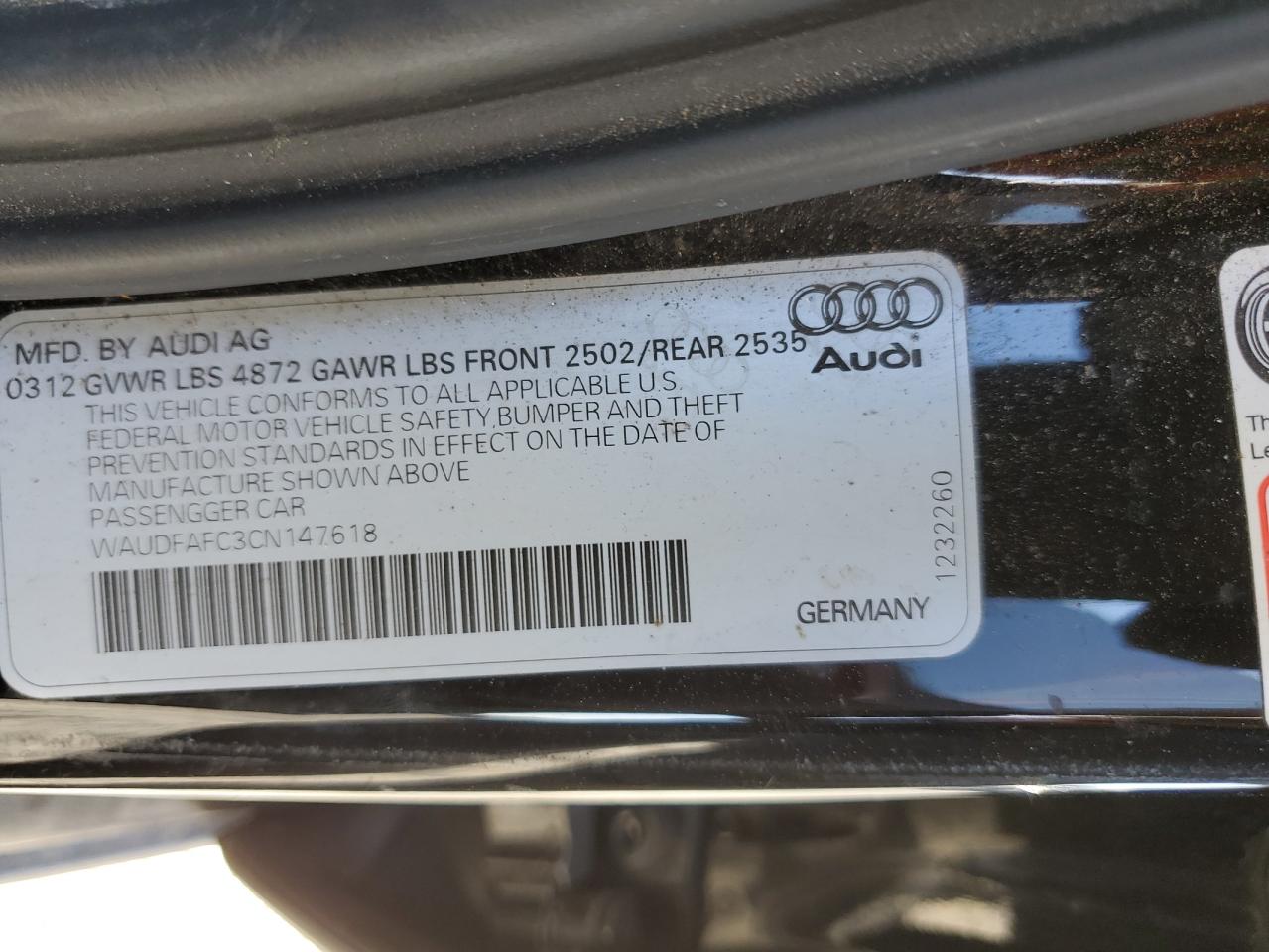 2012 Audi A6 Premium Plus VIN: WAUDFAFC3CN147618 Lot: 57061605