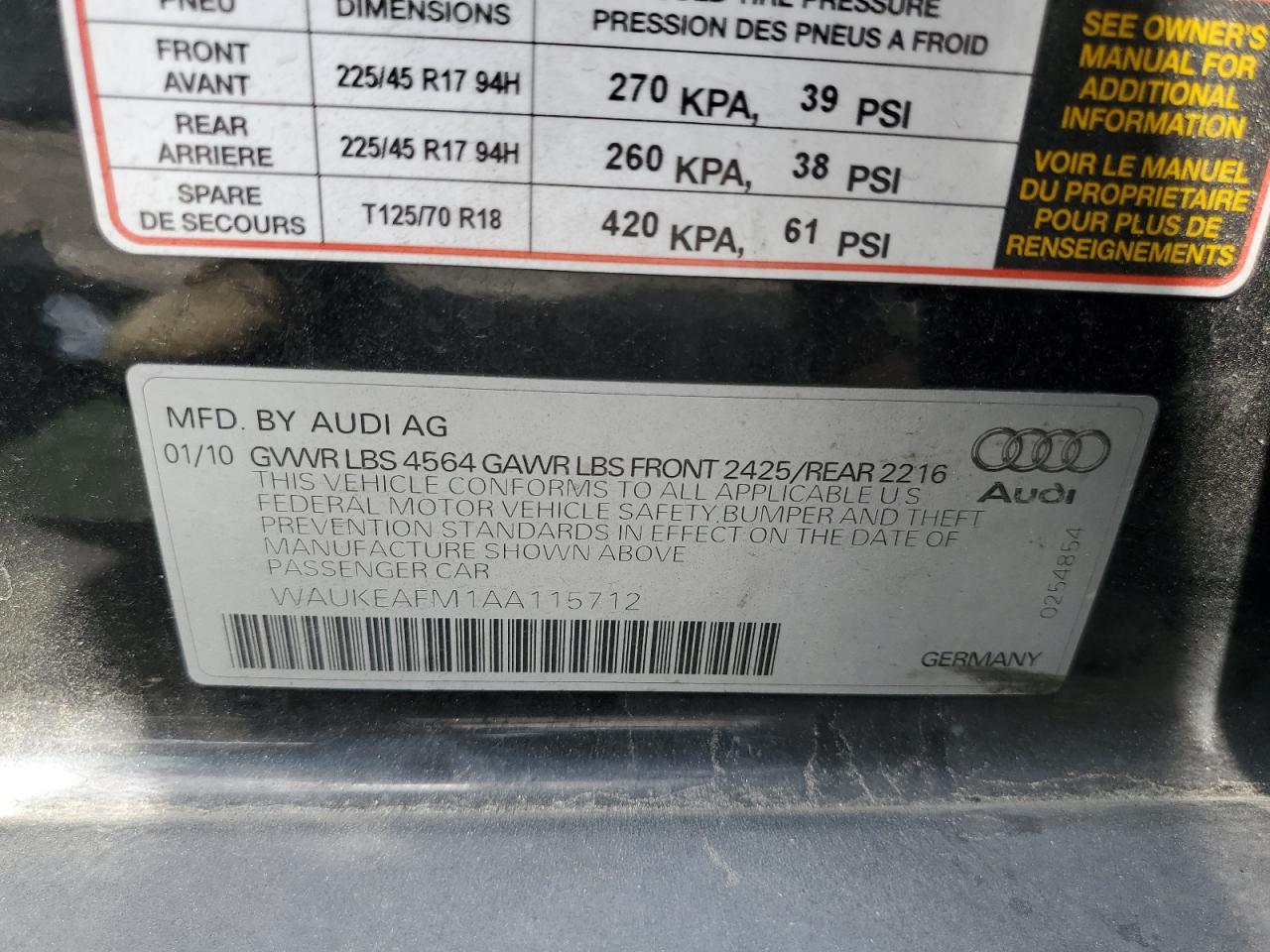 2010 Audi A3 Premium Plus VIN: WAUKEAFM1AA115712 Lot: 57630645