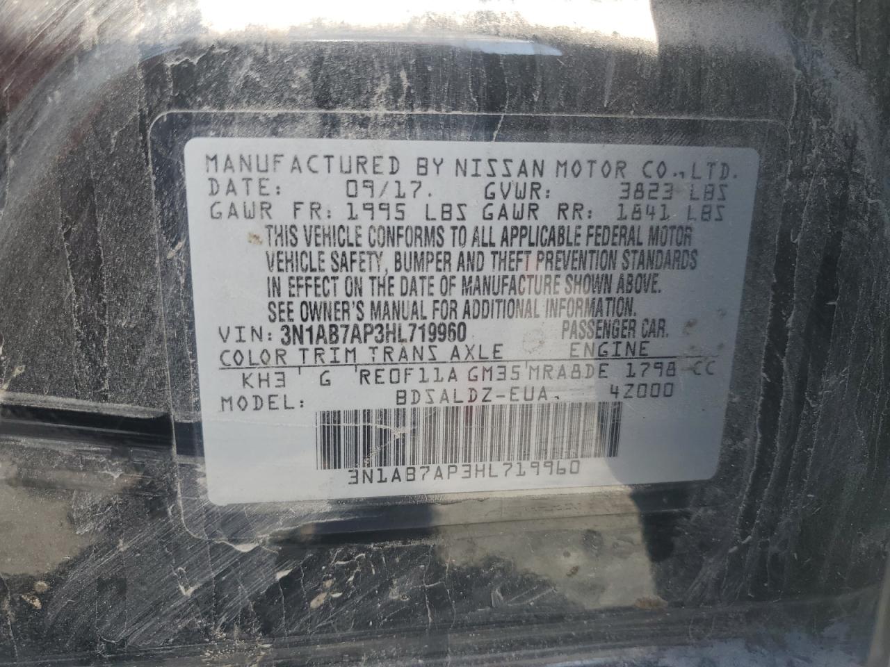 2017 Nissan Sentra S VIN: 3N1AB7AP3HL719960 Lot: 56635125