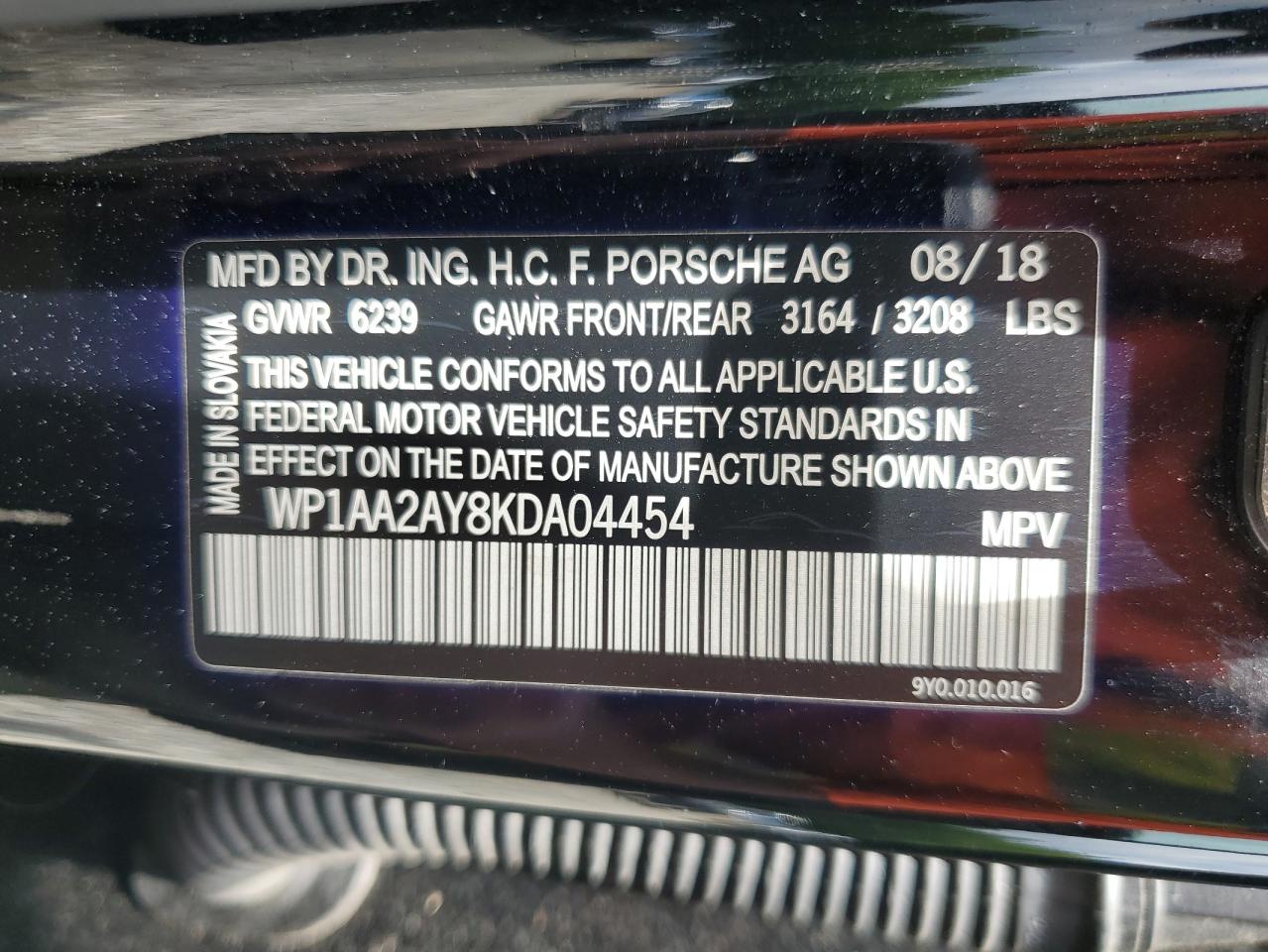 2019 Porsche Cayenne VIN: WP1AA2AY8KDA04454 Lot: 56534555