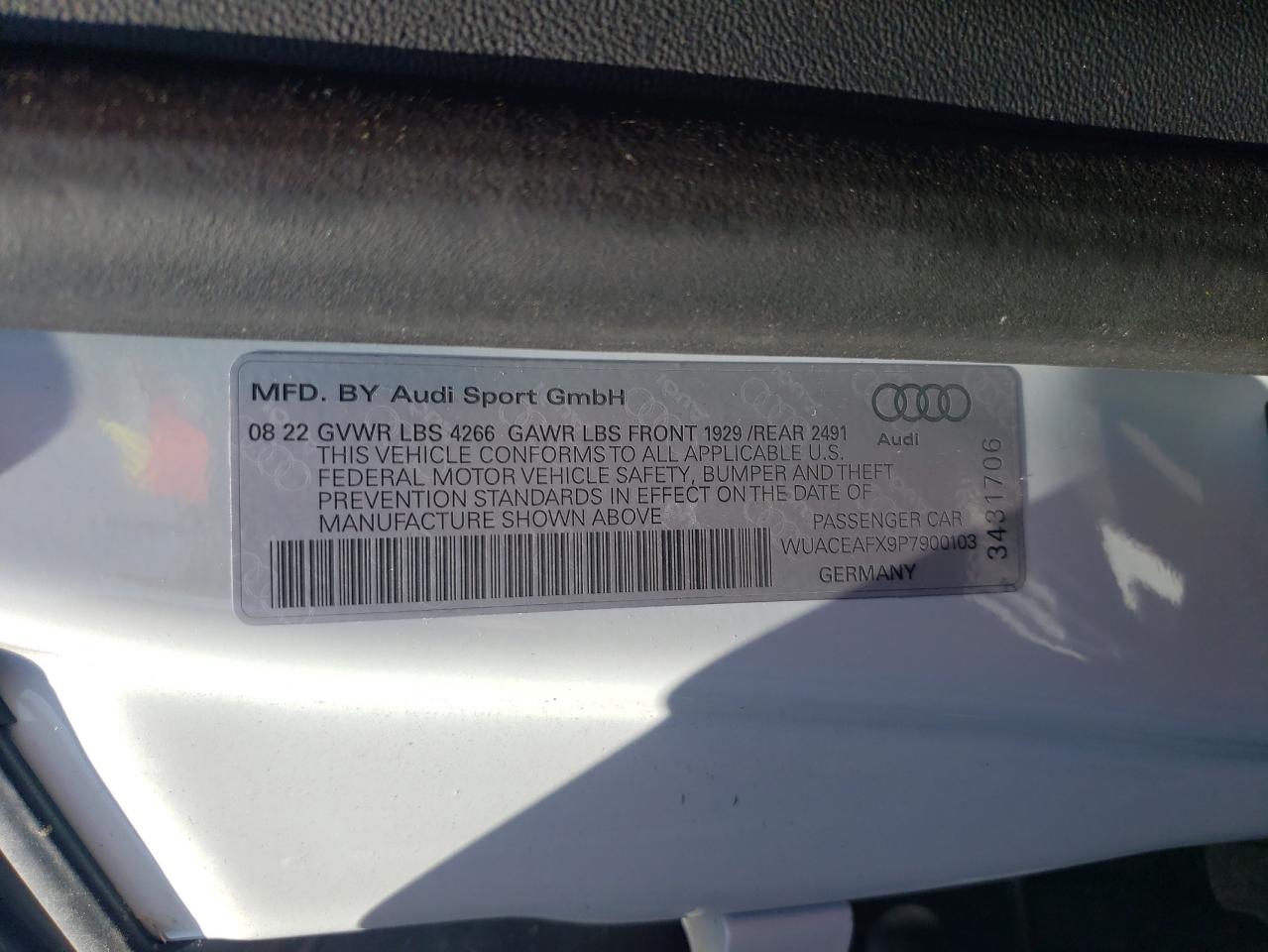 2023 Audi R8 VIN: WUACEAFX9P7900103 Lot: 57456835
