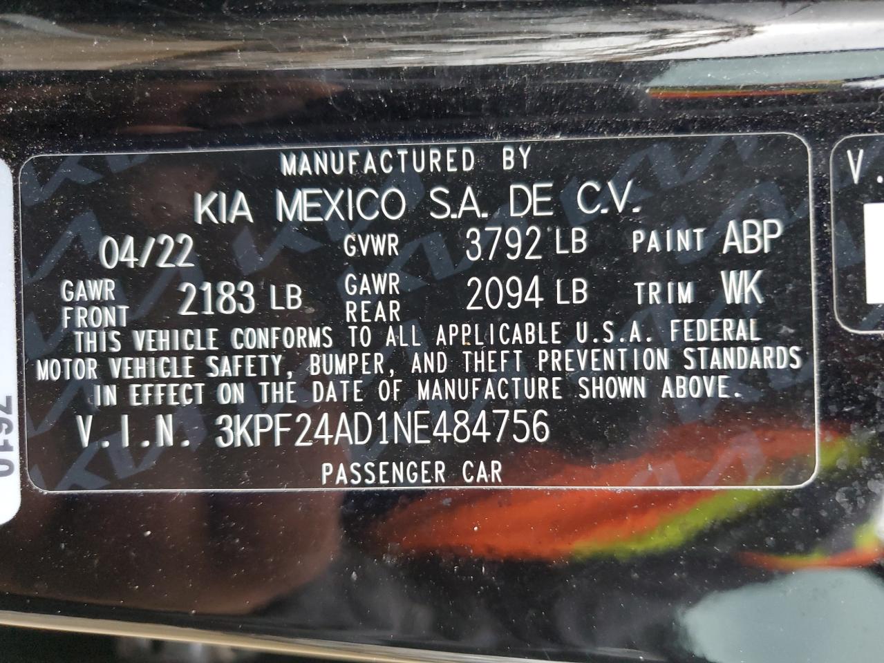 2022 Kia Forte Fe VIN: 3KPF24AD1NE484756 Lot: 56635495