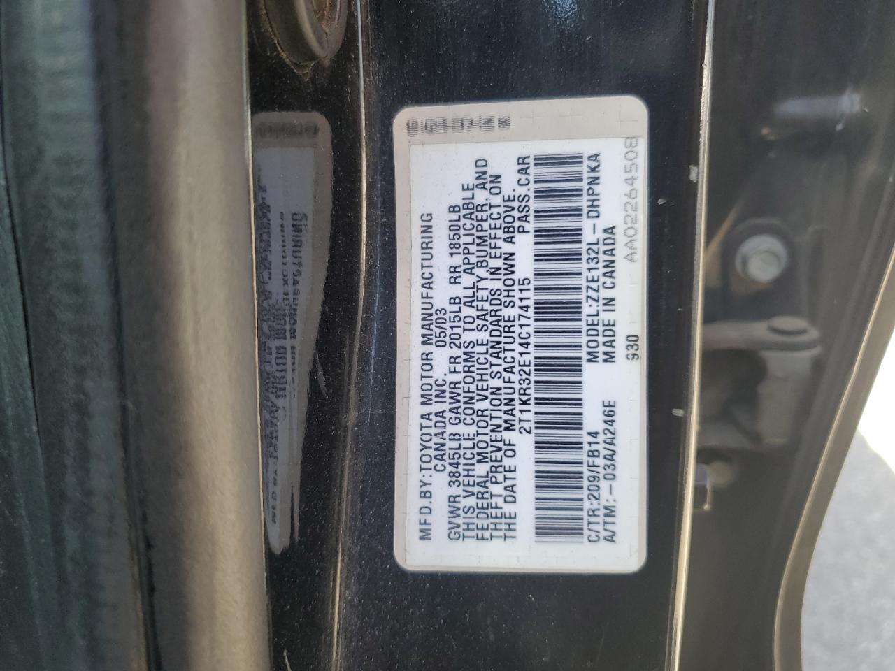 2004 Toyota Corolla Matrix Xr VIN: 2T1KR32E14C174115 Lot: 55851785