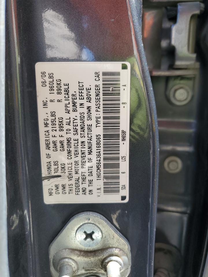 2006 Honda Accord Lx VIN: 1HGCM56436A168065 Lot: 57067275