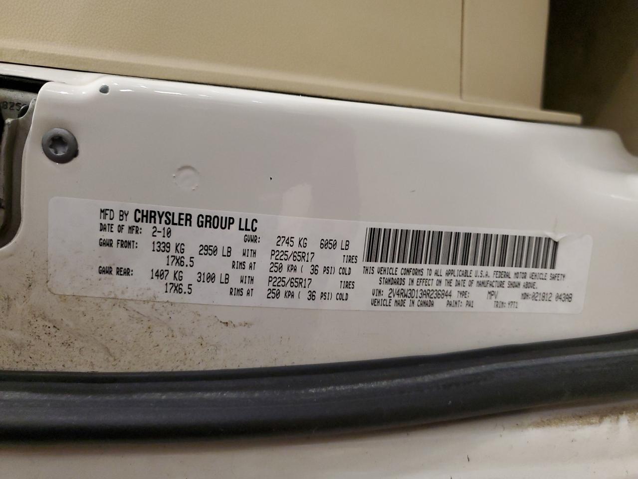 2010 Volkswagen Routan Se VIN: 2V4RW3D13AR236844 Lot: 57059175