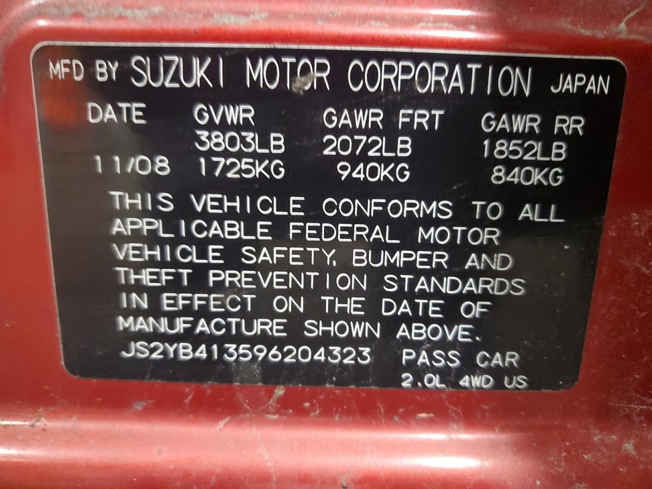 2009 Suzuki Sx4 Technology VIN: JS2YB413596204323 Lot: 56150705