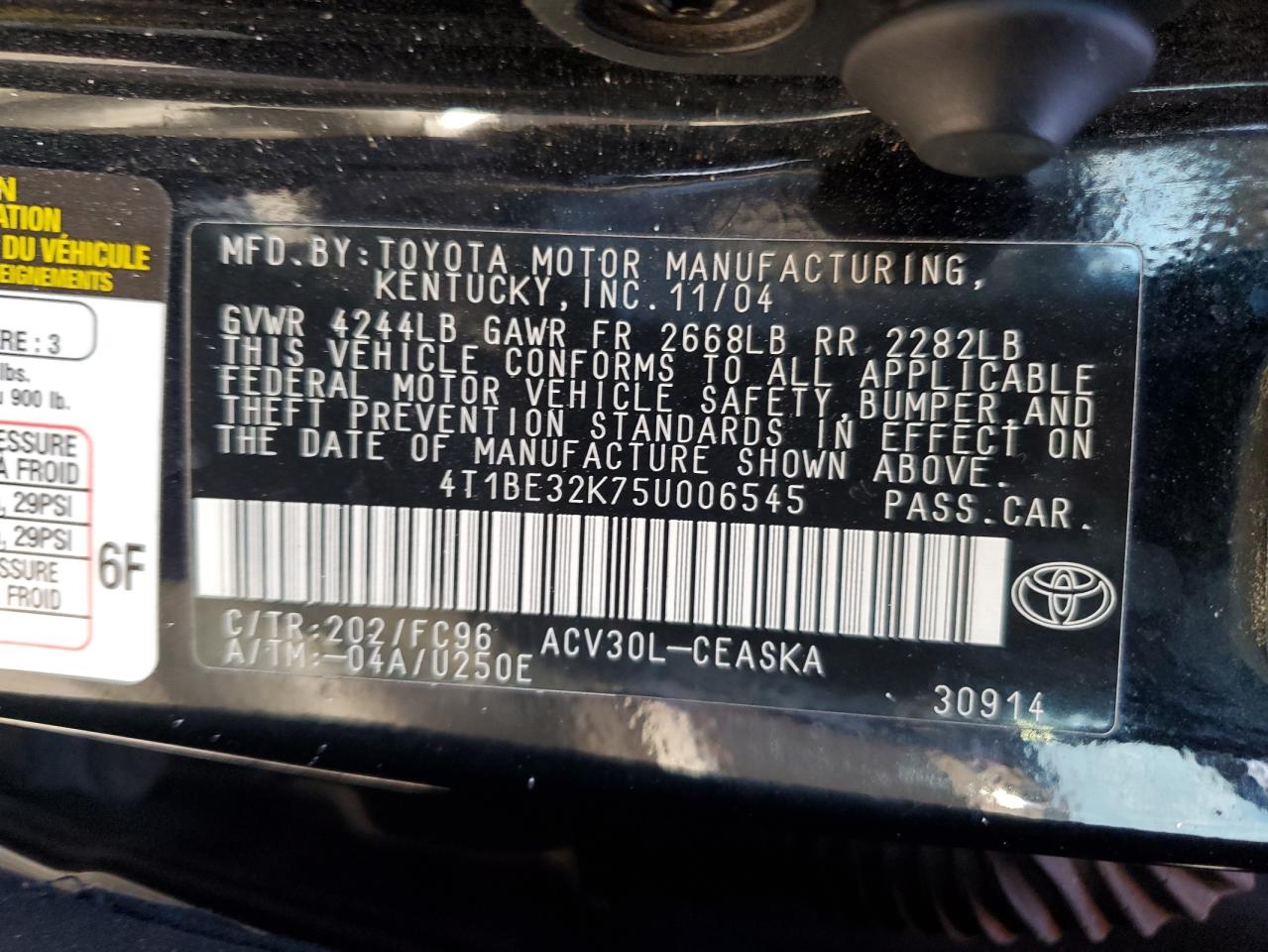 2005 Toyota Camry Le VIN: 4T1BE32K75U006545 Lot: 55586885