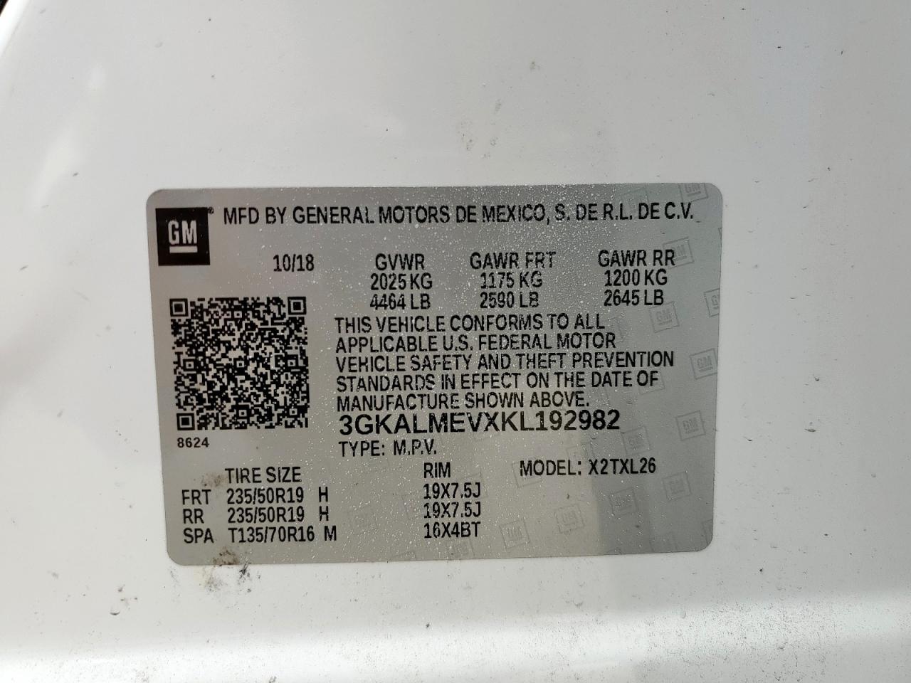 2019 GMC Terrain Sle VIN: 3GKALMEVXKL192982 Lot: 94274235