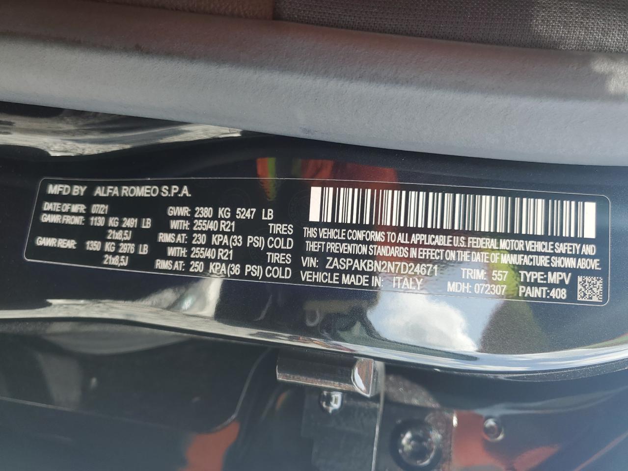 2022 Alfa Romeo Stelvio Ti VIN: ZASPAKBN2N7D24671 Lot: 55690935