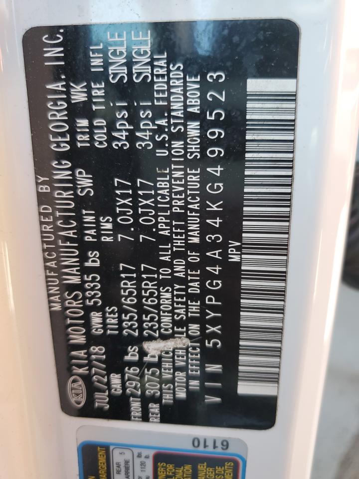 2019 Kia Sorento L VIN: 5XYPG4A34KG499523 Lot: 57080185