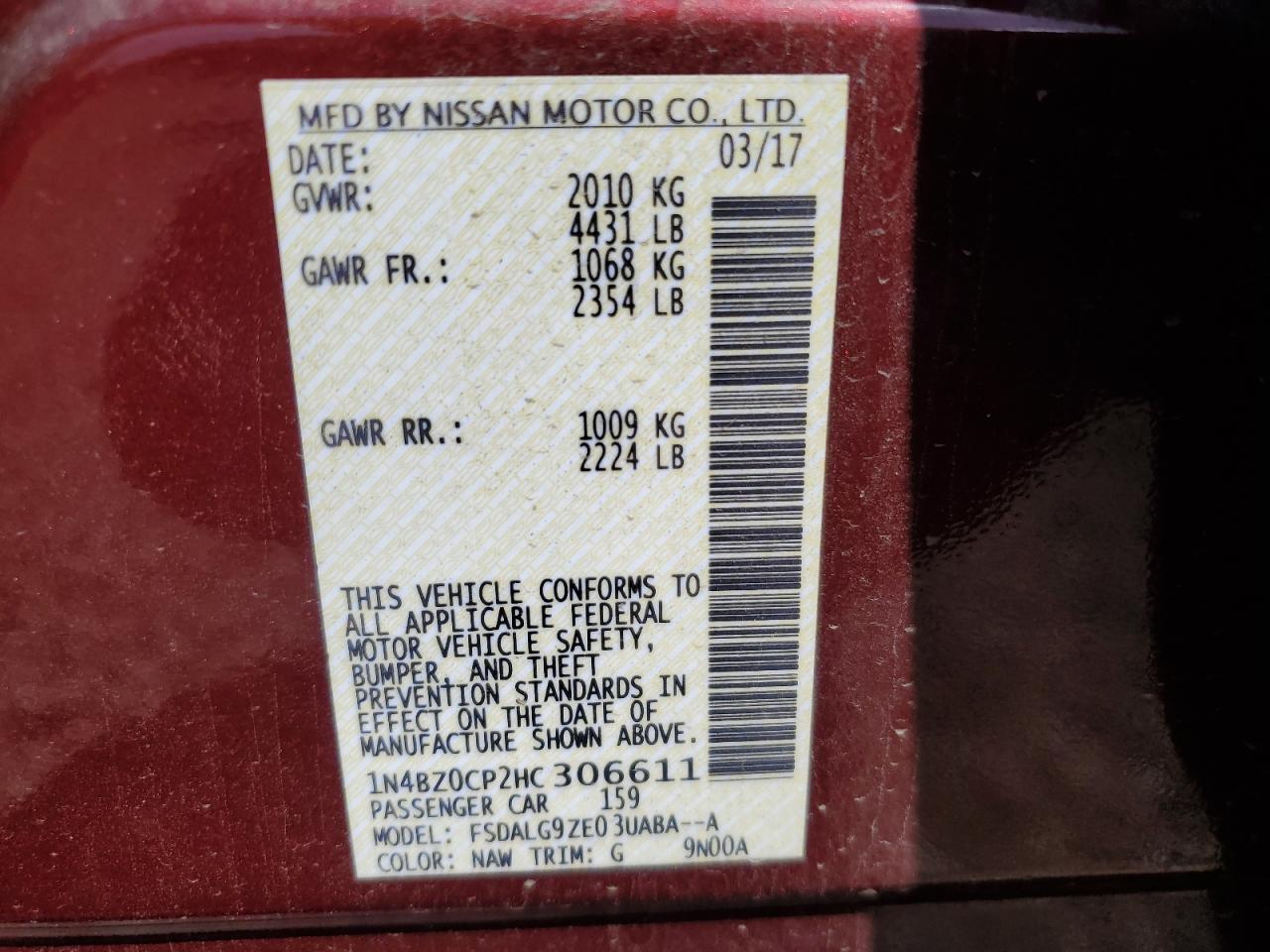 2017 Nissan Leaf S VIN: 1N4BZ0CP2HC306611 Lot: 57336725