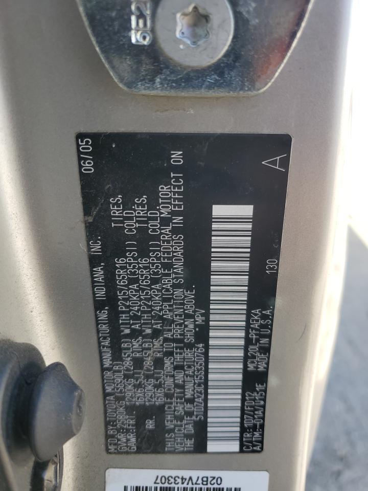 2005 Toyota Sienna Ce VIN: 5TDZA23C15S350764 Lot: 57081265