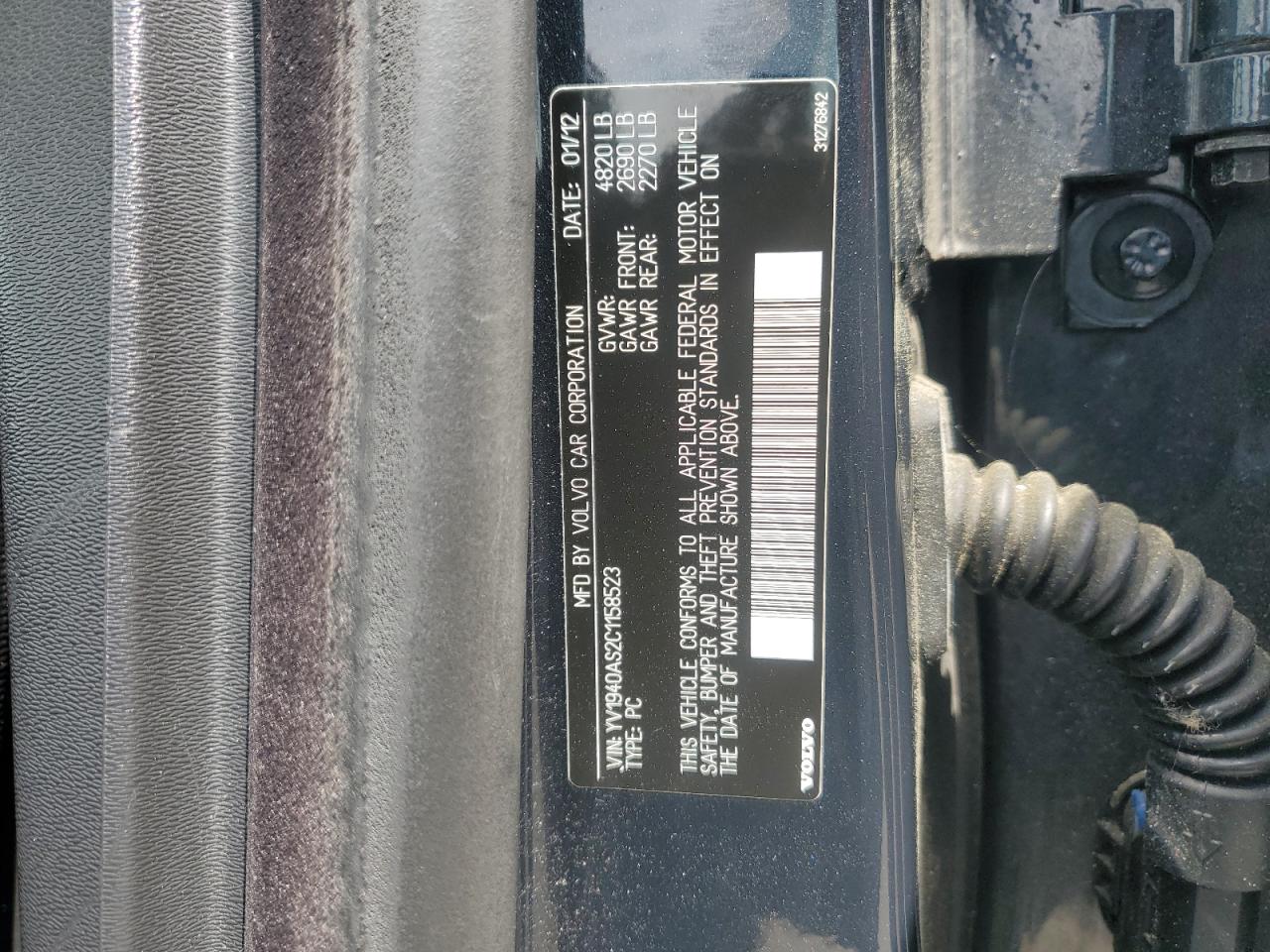 2012 Volvo S80 3.2 VIN: YV1940AS2C1158523 Lot: 55686715