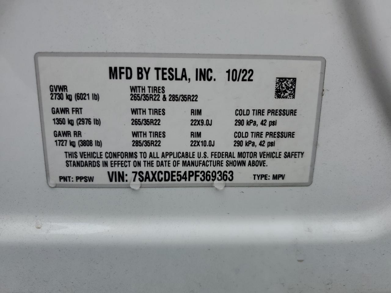 2023 Tesla Model X VIN: 7SAXCDE54PF369363 Lot: 57217095