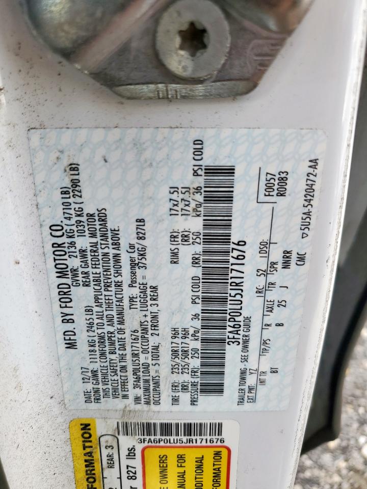 2018 Ford Fusion Se Hybrid VIN: 3FA6P0LU5JR171676 Lot: 54035195