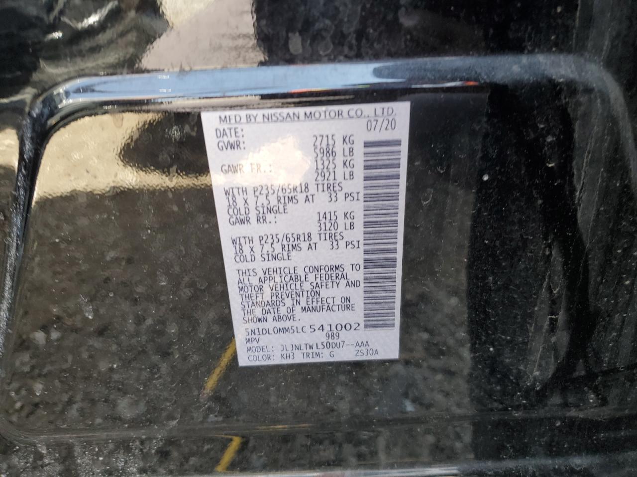 2020 Infiniti Qx60 Luxe VIN: 5N1DL0MM5LC541002 Lot: 56386465