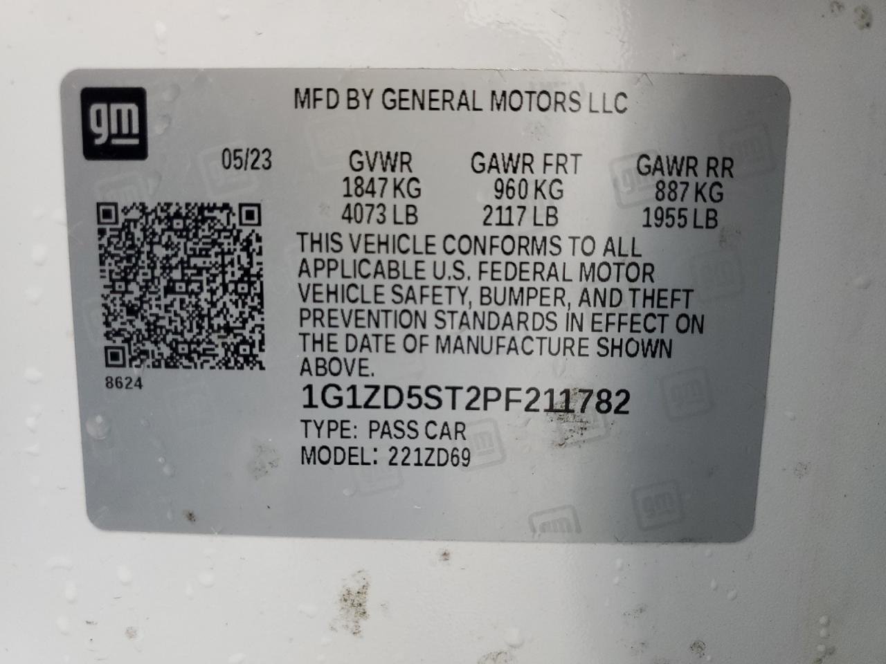 2023 Chevrolet Malibu Lt VIN: 1G1ZD5ST2PF211782 Lot: 58739545