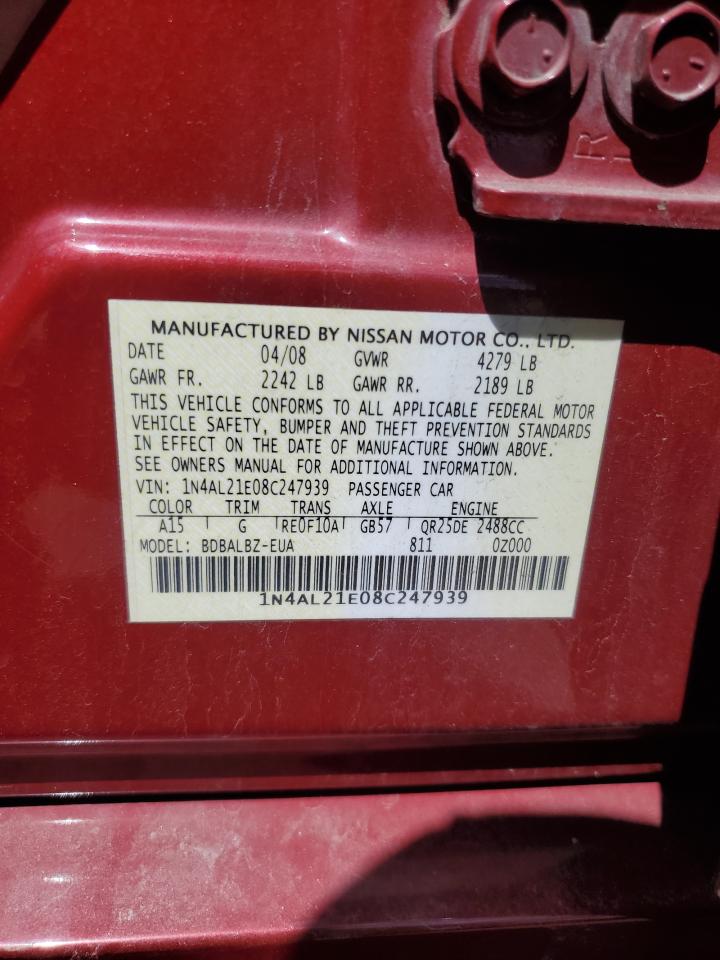 2008 Nissan Altima 2.5 VIN: 1N4AL21E08C247939 Lot: 58325895