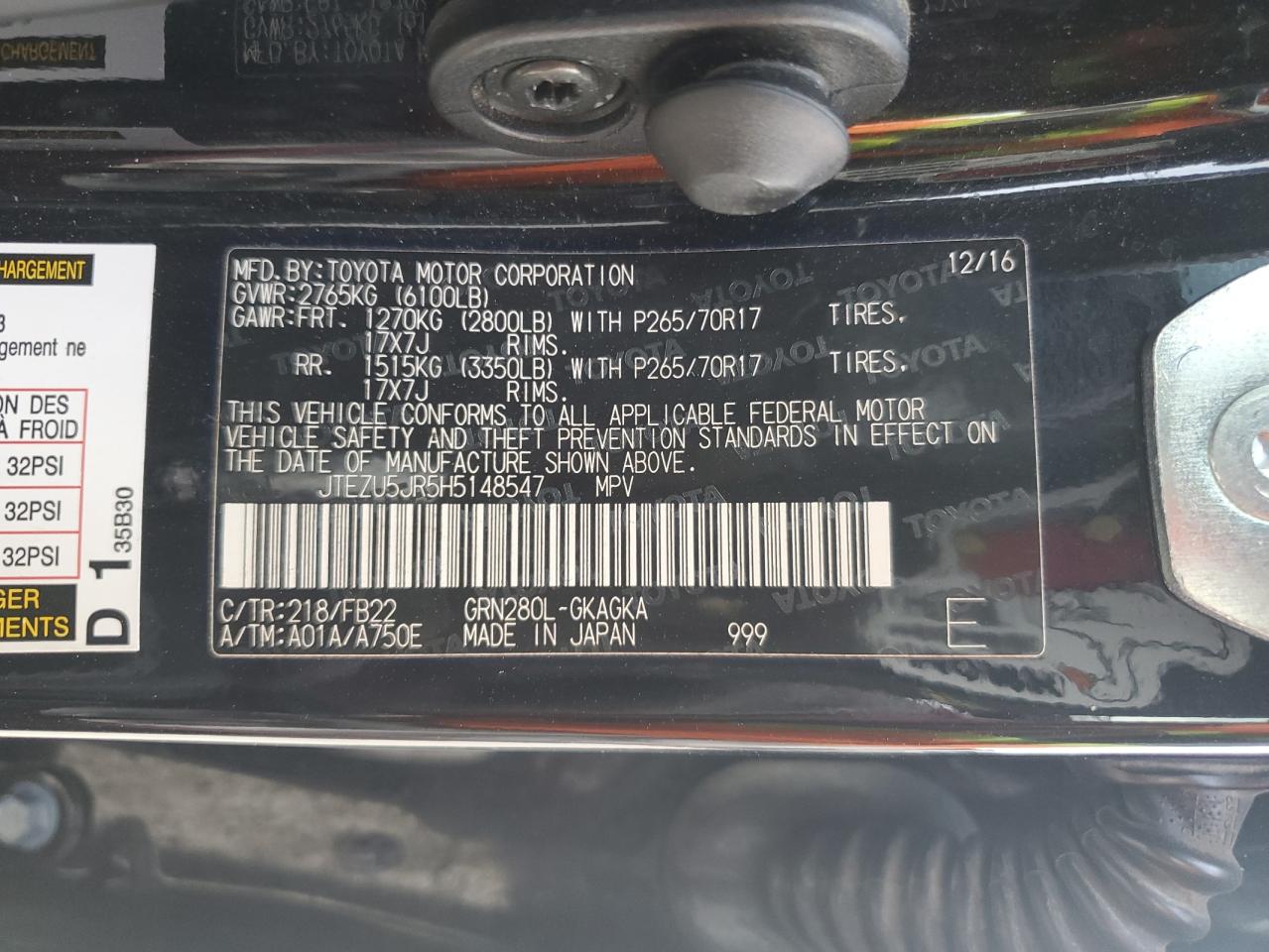 2017 Toyota 4Runner Sr5 VIN: JTEZU5JR5H5148547 Lot: 56303085