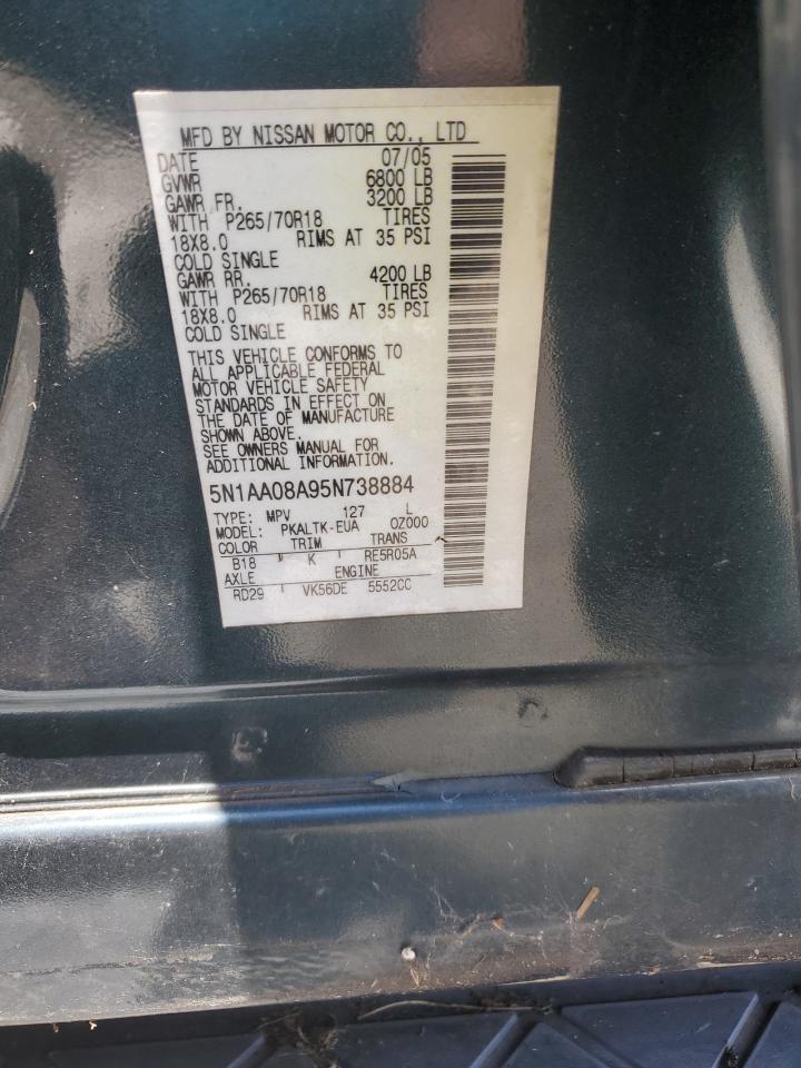 2005 Nissan Armada Se VIN: 5N1AA08A95N738884 Lot: 56823015