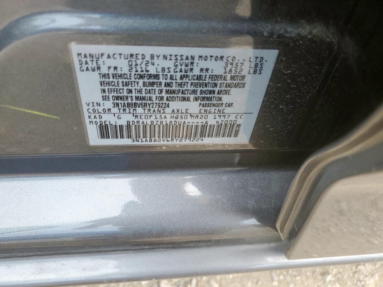 2024 Nissan Sentra S VIN: 3N1AB8BV6RY279224 Lot: 56902855