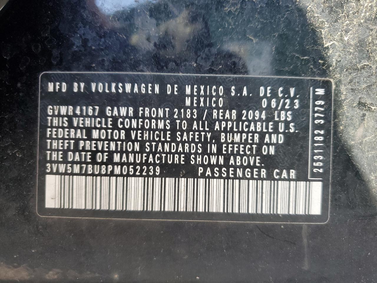 2023 Volkswagen Jetta S VIN: 3VW5M7BU8PM052239 Lot: 57757765