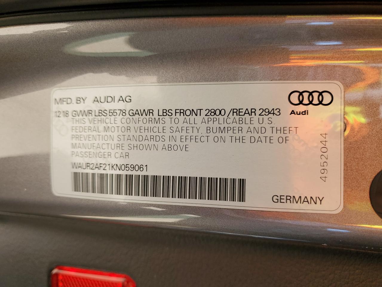 2019 Audi A7 Premium Plus VIN: WAUR2AF21KN059061 Lot: 56819825