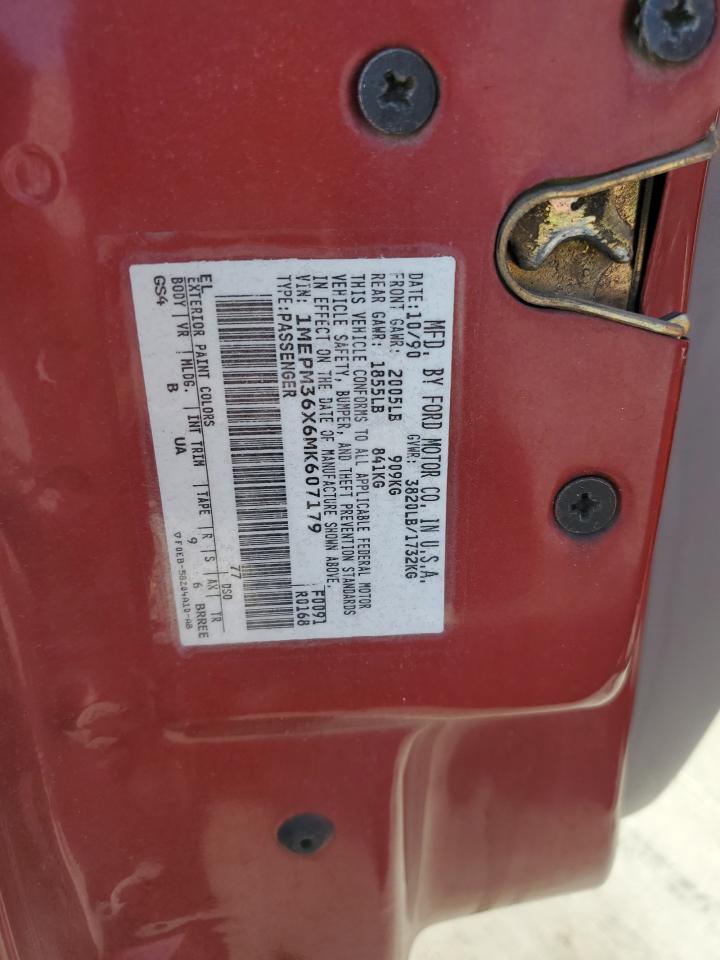 1991 Mercury Topaz Gs VIN: 1MEPM36X6MK607179 Lot: 59004725