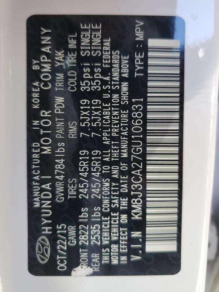 2016 Hyundai Tucson Limited VIN: KM8J3CA27GU106831 Lot: 56160935