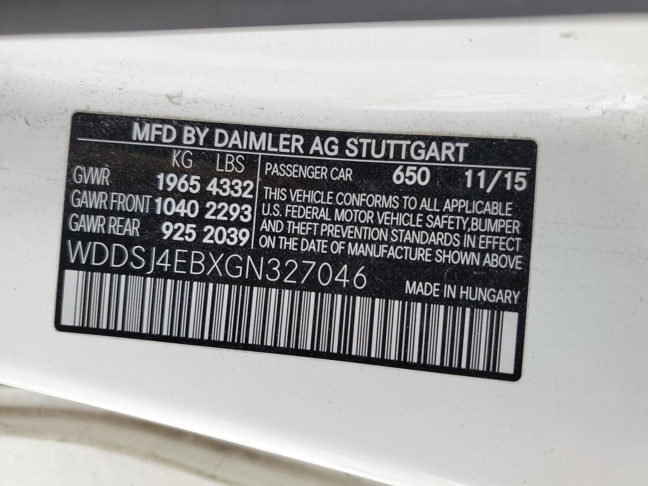 2016 Mercedes-Benz Cla 250 VIN: WDDSJ4EBXGN327046 Lot: 56948575