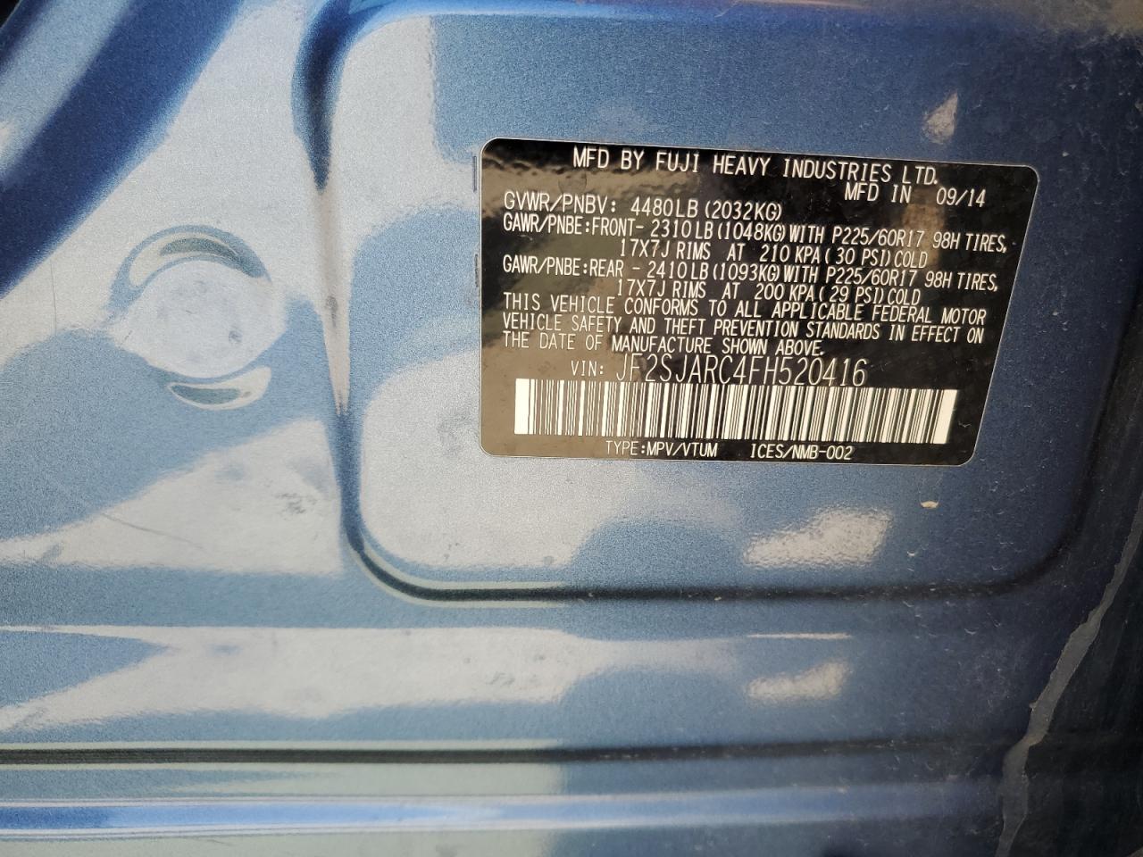 2015 Subaru Forester 2.5I Limited VIN: JF2SJARC4FH520416 Lot: 56834905