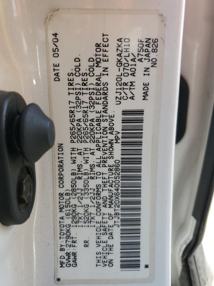 2004 Lexus Gx 470 VIN: JTJBT20X640052860 Lot: 58258965