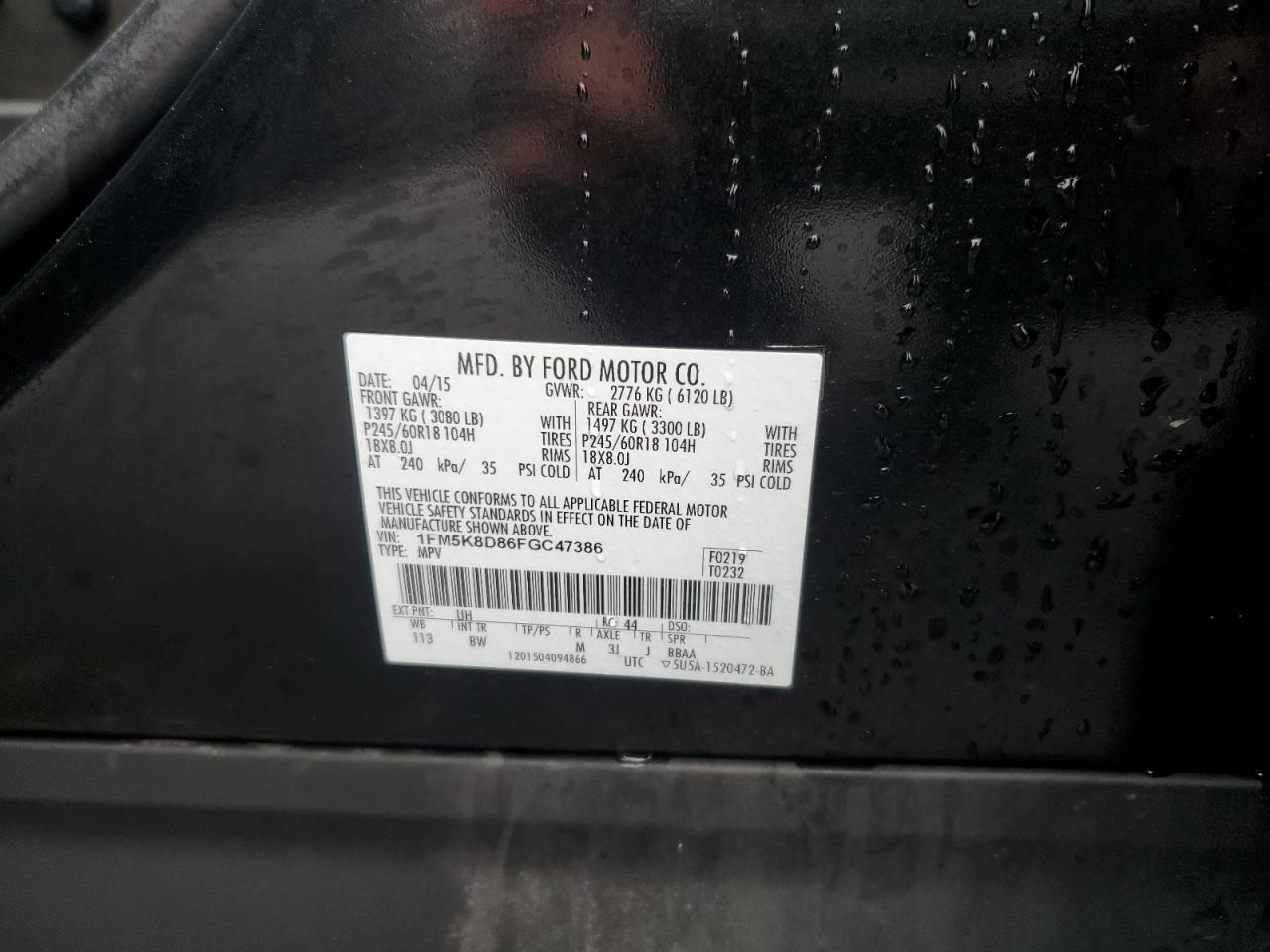 2015 Ford Explorer Xlt VIN: 1FM5K8D86FGC47386 Lot: 56881365