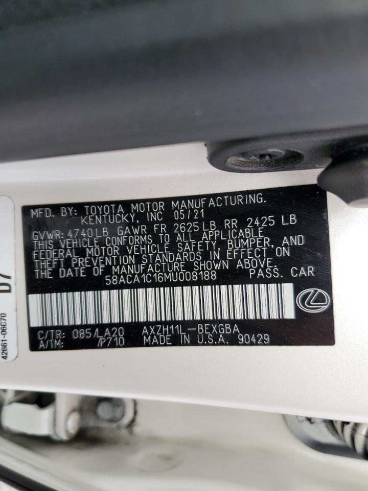 2021 Lexus Es 300H Base VIN: 58ACA1C16MU008188 Lot: 58445345