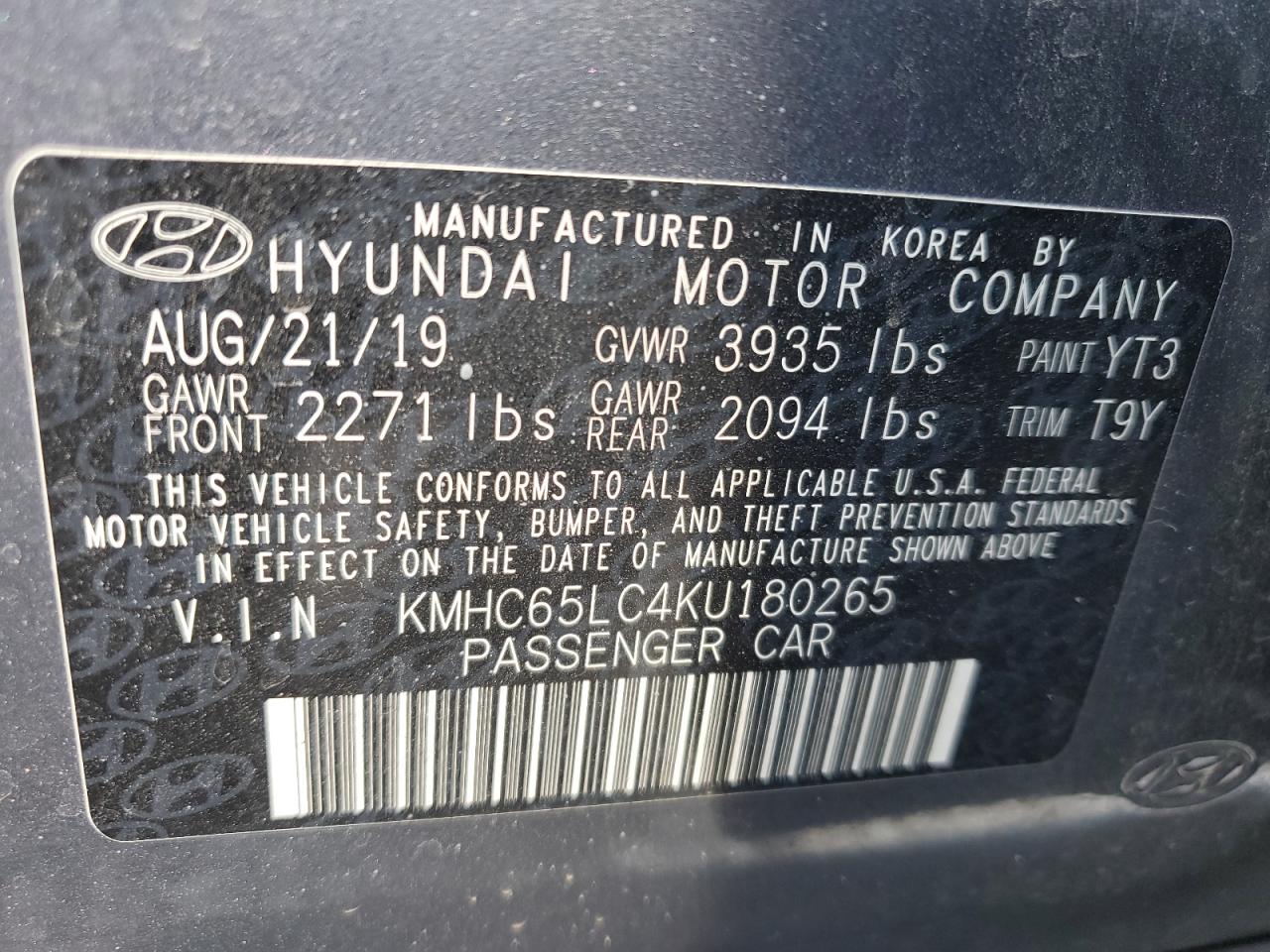 2019 Hyundai Ioniq Blue VIN: KMHC65LC4KU180265 Lot: 56967965
