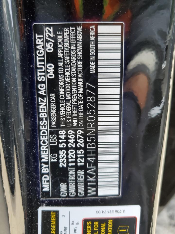 2022 Mercedes-Benz C 300 4Matic VIN: W1KAF4HB5NR052877 Lot: 56477585