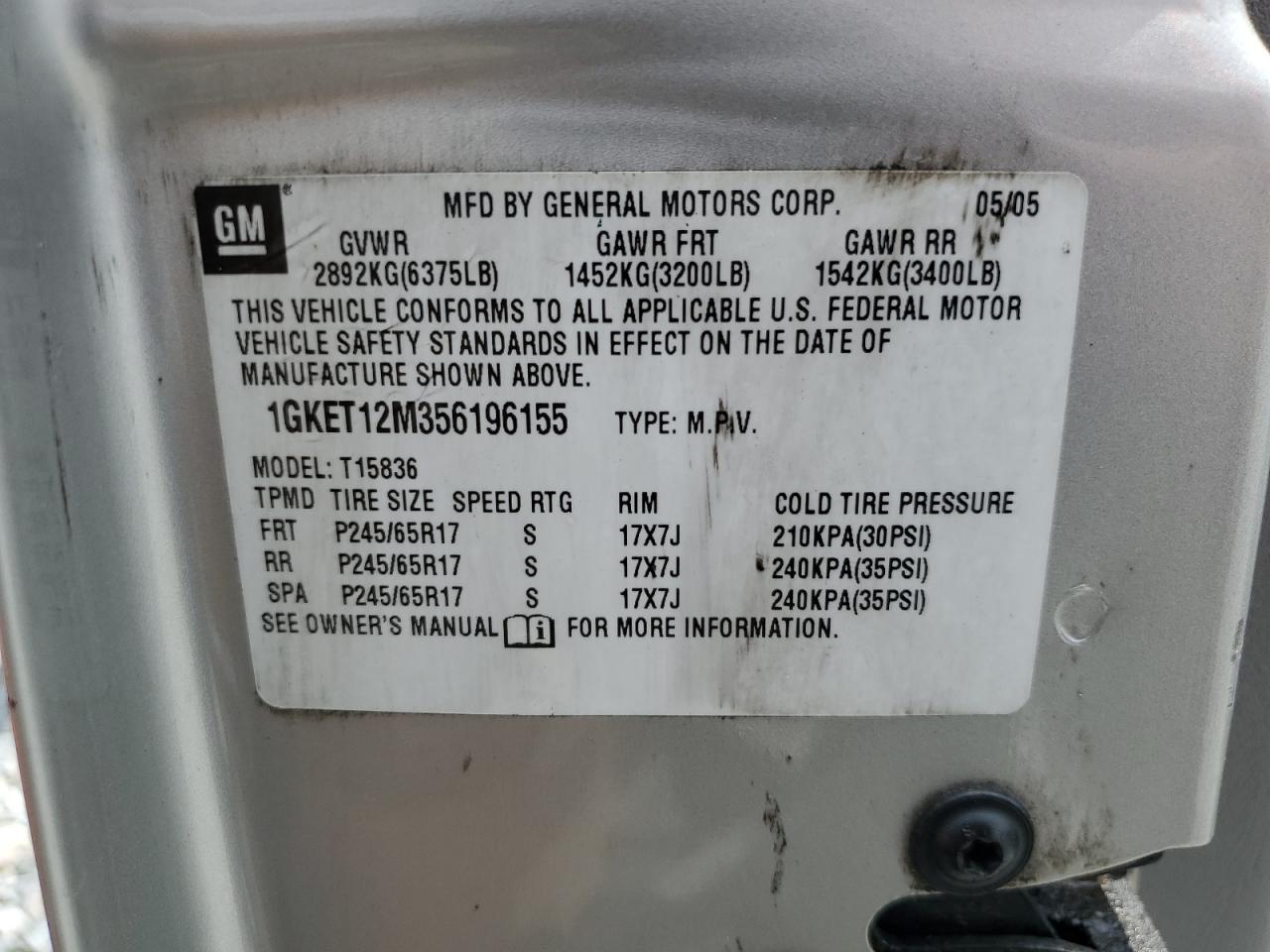 2005 GMC Envoy Xuv VIN: 1GKET12M356196155 Lot: 56100285