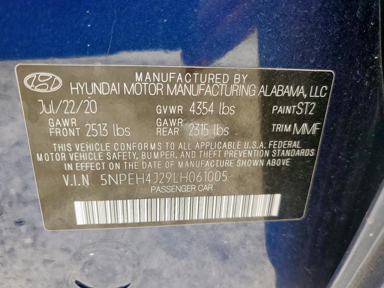 2020 Hyundai Sonata Limited VIN: 5NPEH4J29LH061005 Lot: 57119955