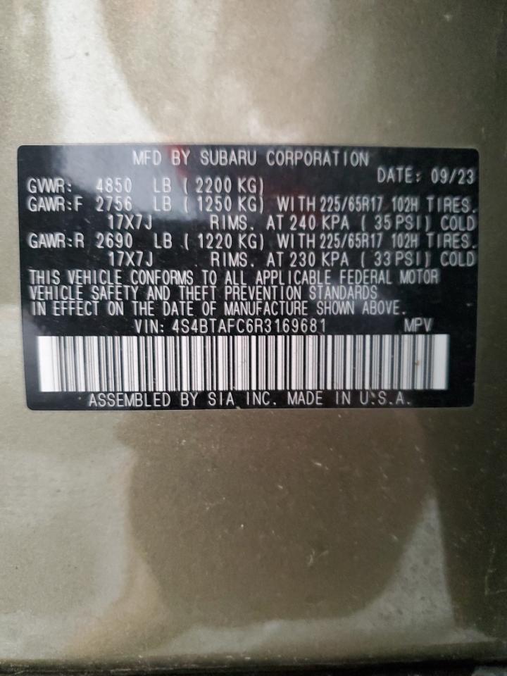 2024 Subaru Outback Premium VIN: 4S4BTAFC6R3169681 Lot: 57252395