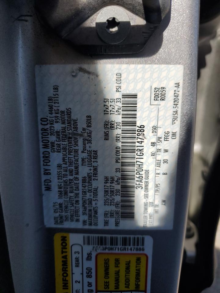 2016 Ford Fusion Se VIN: 3FA6P0H71GR147886 Lot: 57049715