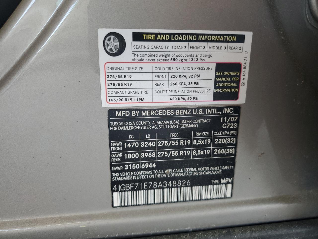 2008 Mercedes-Benz Gl 450 4Matic VIN: 4JGBF71E78A348826 Lot: 55811665