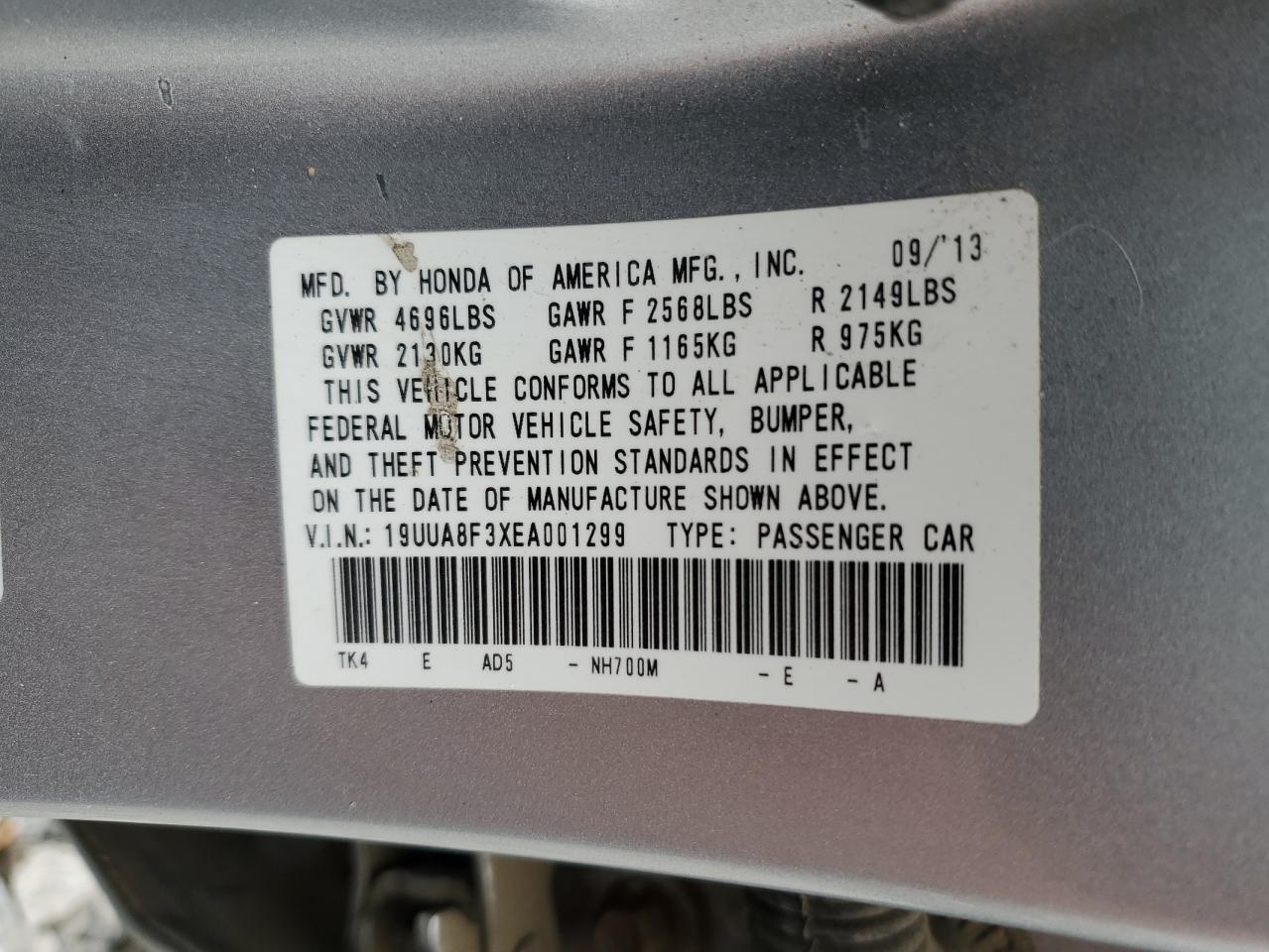 2014 Acura Tl Se VIN: 19UUA8F3XEA001299 Lot: 56753555