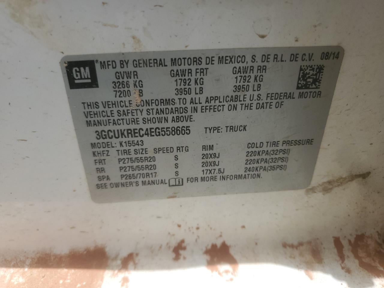 2014 Chevrolet Silverado K1500 Lt VIN: 3GCUKREC4EG558665 Lot: 56676095