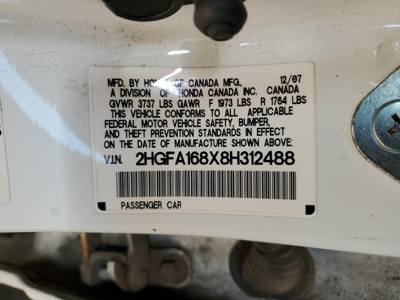 2008 Honda Civic Ex VIN: 2HGFA168X8H312488 Lot: 56377625