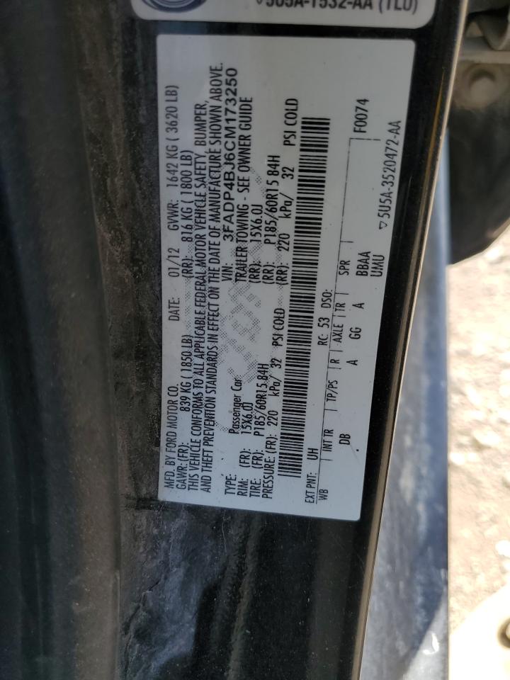 2012 Ford Fiesta Se VIN: 3FADP4BJ6CM173250 Lot: 56309315