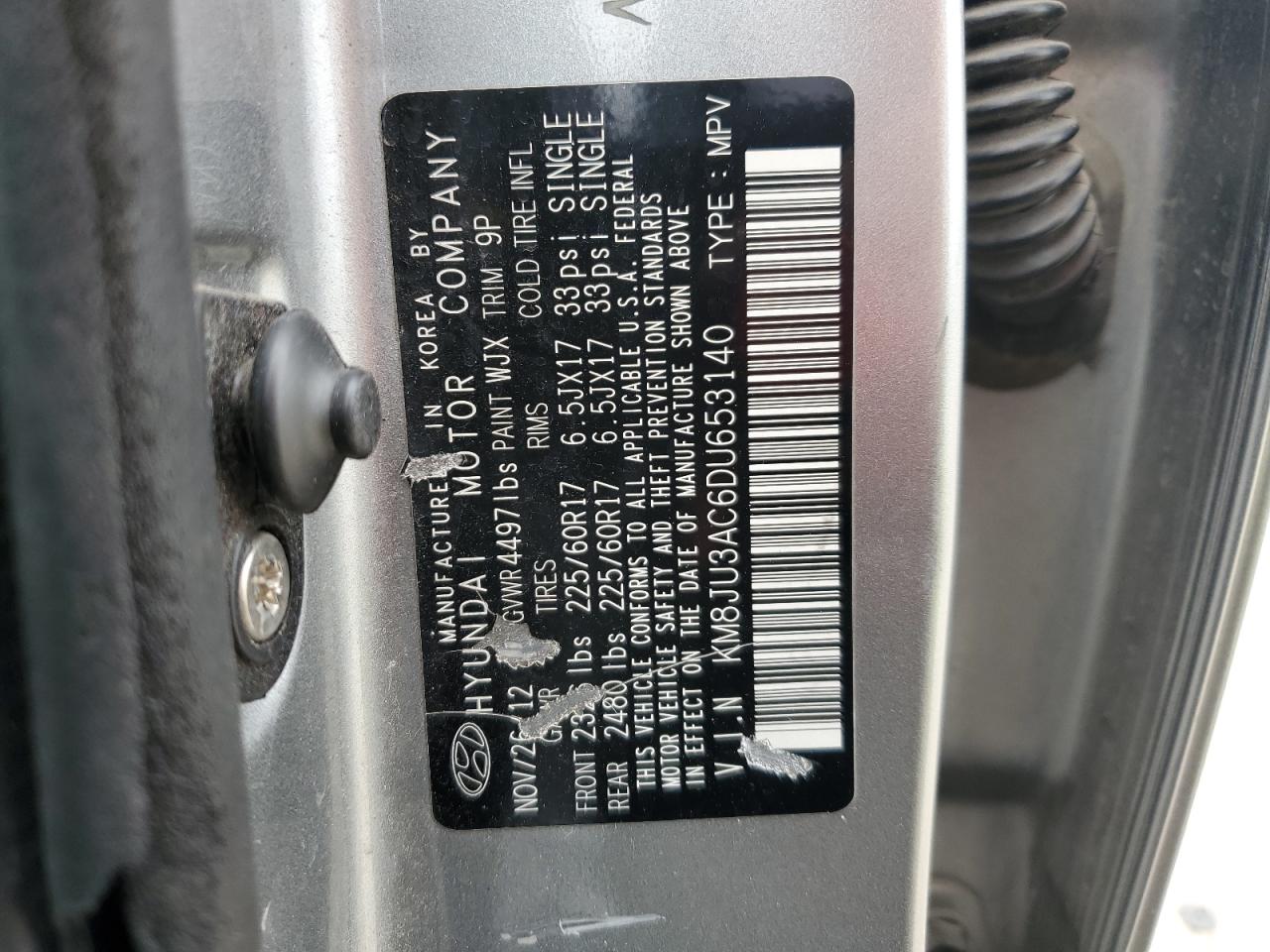 2013 Hyundai Tucson Gls VIN: KM8JU3AC6DU653140 Lot: 56669105